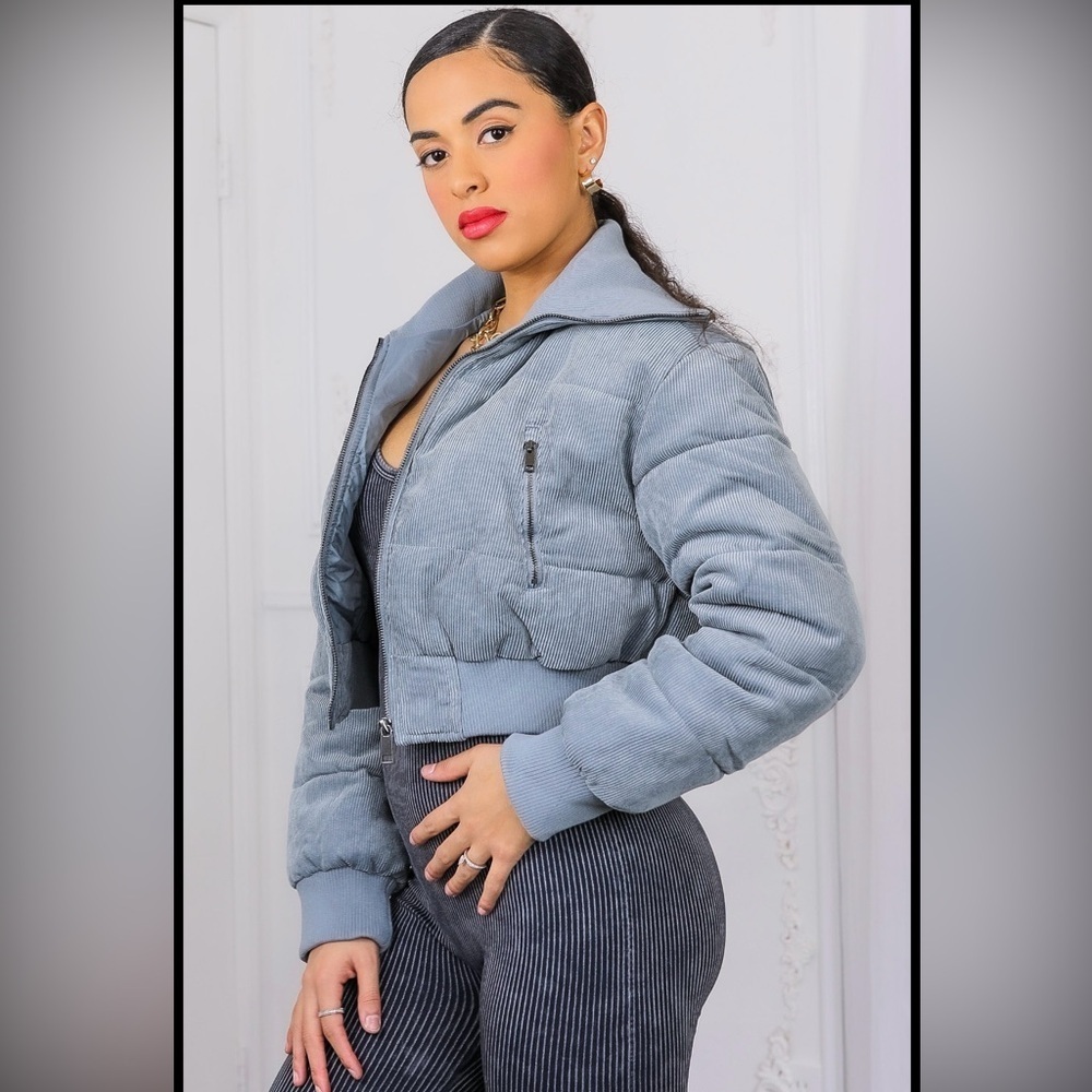 5. Keep Up With Me Corduroy Full Zipper Puffer Jacket - Picture 2 of 7